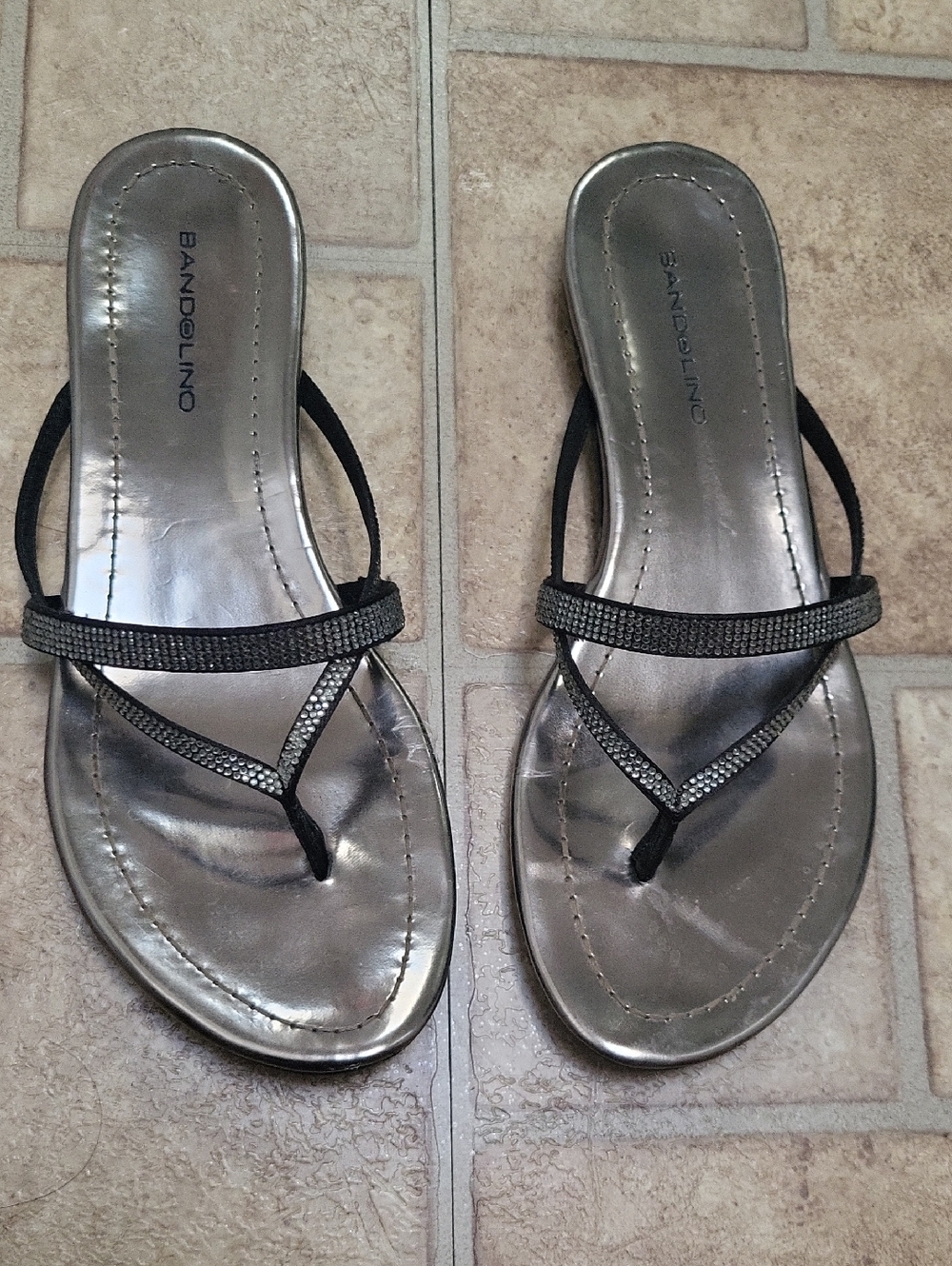 Bandolino Black and Silver Strappy Rhinestone Sandal Slides